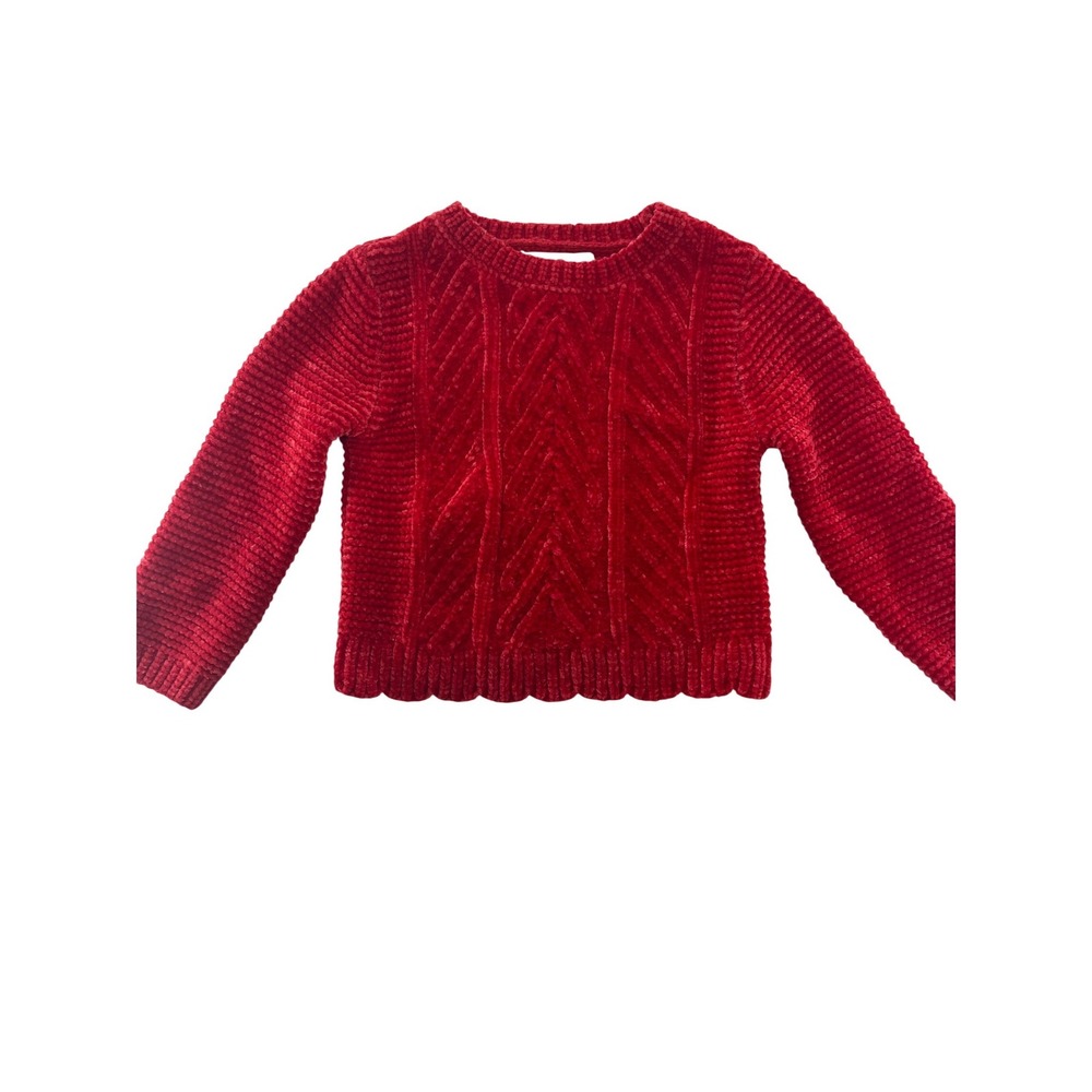 Tommy Bahama Kids Red Chenille Cable Knit Pullover Sweater Scalloped Hem Size 2T